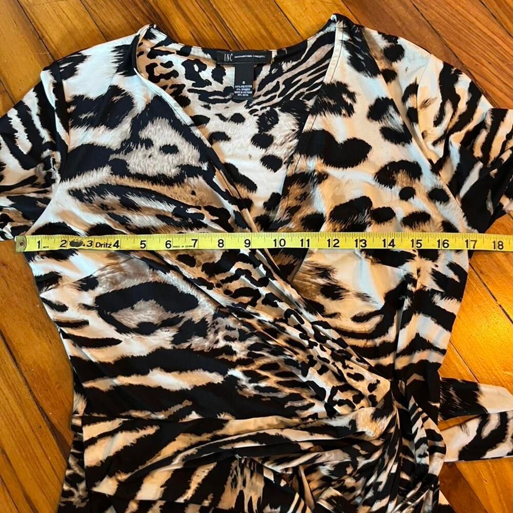 INC International Concepts Leopard Animal Print Wrap Dress Size S Italian Glam - Picture 3 of 5